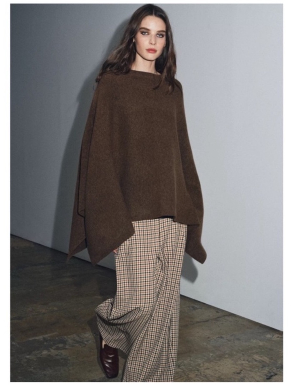 Zara Brown Draped Wool Poncho Sweater